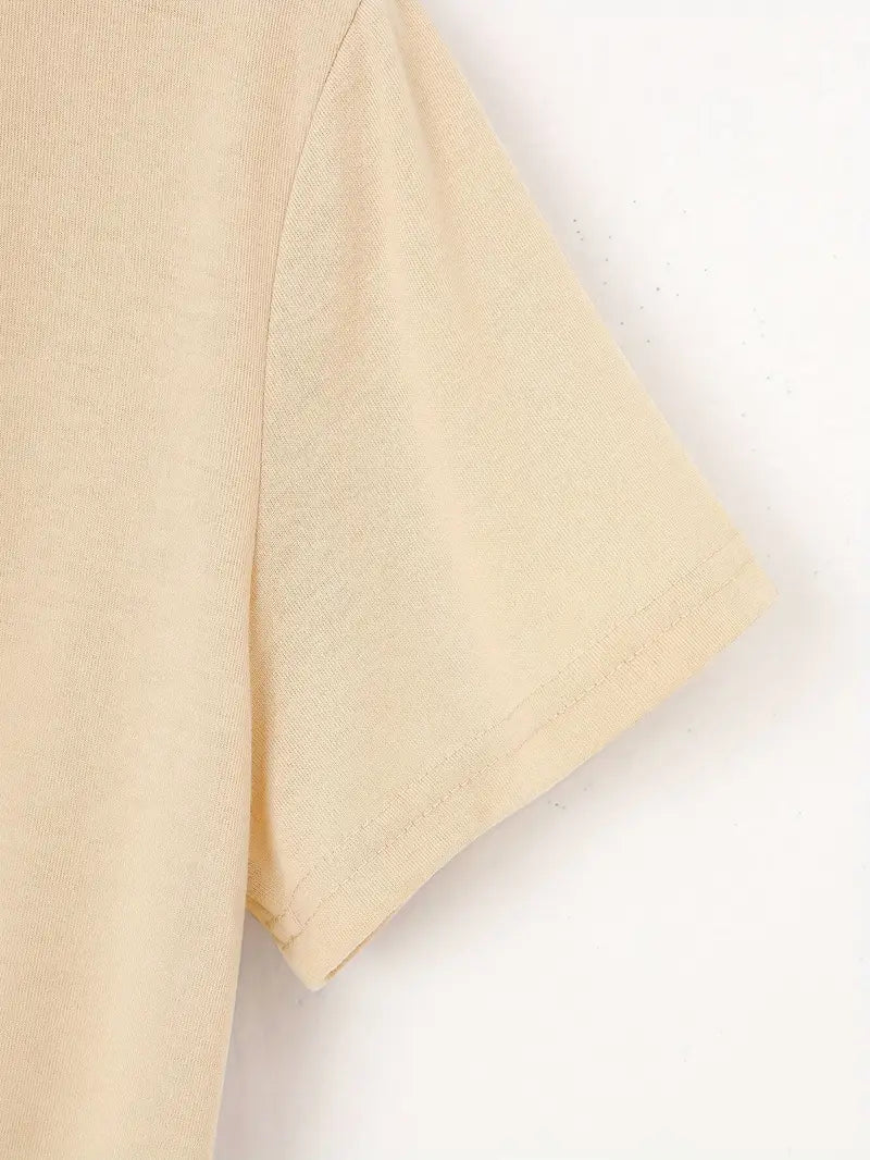Noelle Women’s Beige Crew Neck Short Sleeve T-Shirt