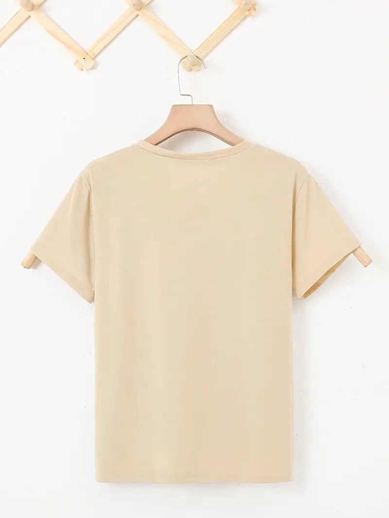 Noelle Women’s Beige Crew Neck Short Sleeve T-Shirt