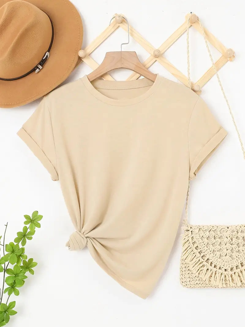 Noelle Women’s Beige Crew Neck Short Sleeve T-Shirt